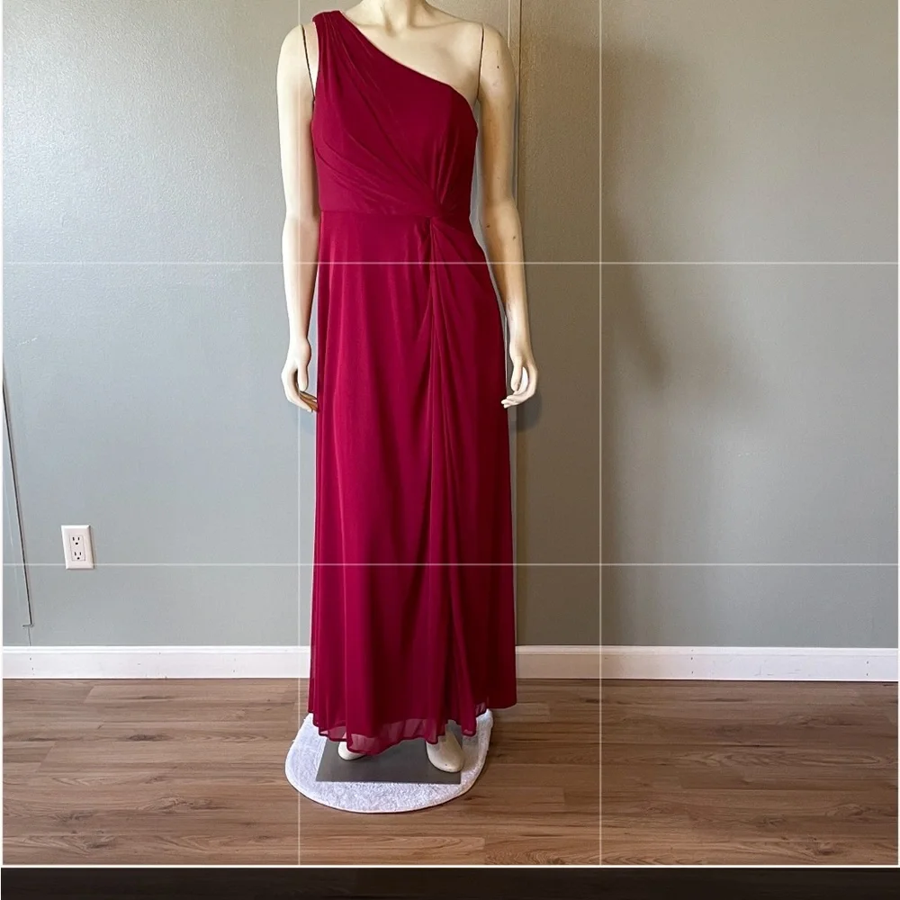 Azazie One-Shoulder Burgundy Dress,A8 - Picture 4 of 10